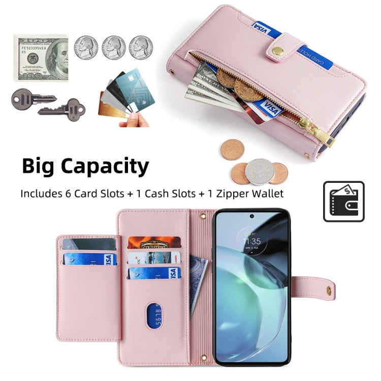 For Motorola Moto G72 4G Sheep Texture Cross-body Zipper Wallet Leather Phone Case(Pink) - Motorola Cases by PMC TechLife | Online Shopping South Africa | PMC TechLife | Buy Now Pay Later Mobicred