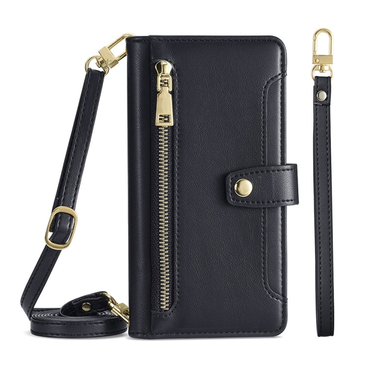 For Motorola Edge X30 Sheep Texture Cross-body Zipper Wallet Leather Phone Case(Black) - Motorola Cases by PMC TechLife | Online Shopping South Africa | PMC TechLife | Buy Now Pay Later Mobicred