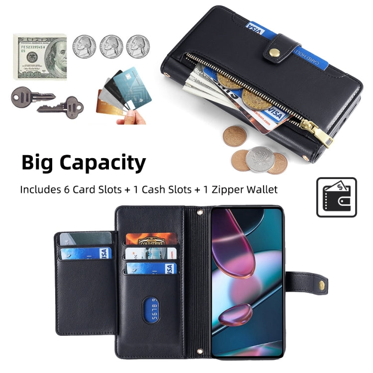 For Motorola Edge X30 Sheep Texture Cross-body Zipper Wallet Leather Phone Case(Black) - Motorola Cases by PMC TechLife | Online Shopping South Africa | PMC TechLife | Buy Now Pay Later Mobicred