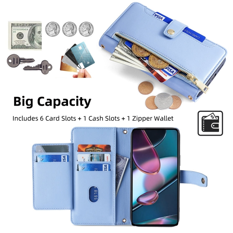 For Motorola Edge X30 Sheep Texture Cross-body Zipper Wallet Leather Phone Case(Blue) - Motorola Cases by PMC TechLife | Online Shopping South Africa | PMC TechLife | Buy Now Pay Later Mobicred