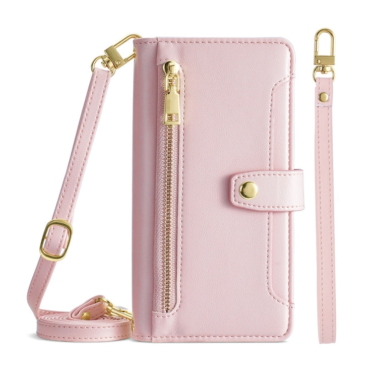For Motorola Edge X30 Sheep Texture Cross-body Zipper Wallet Leather Phone Case(Pink) - Motorola Cases by PMC TechLife | Online Shopping South Africa | PMC TechLife | Buy Now Pay Later Mobicred