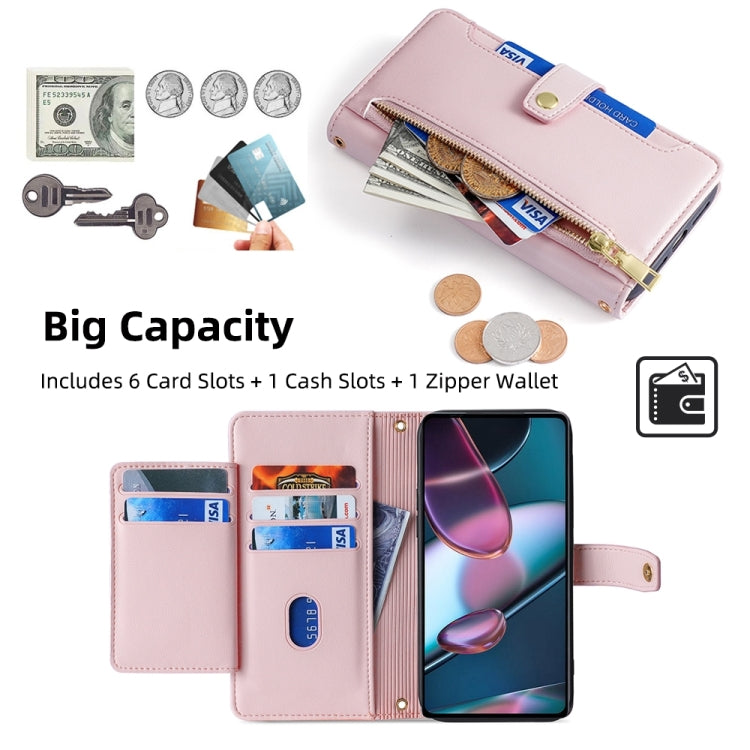 For Motorola Edge X30 Sheep Texture Cross-body Zipper Wallet Leather Phone Case(Pink) - Motorola Cases by PMC TechLife | Online Shopping South Africa | PMC TechLife | Buy Now Pay Later Mobicred