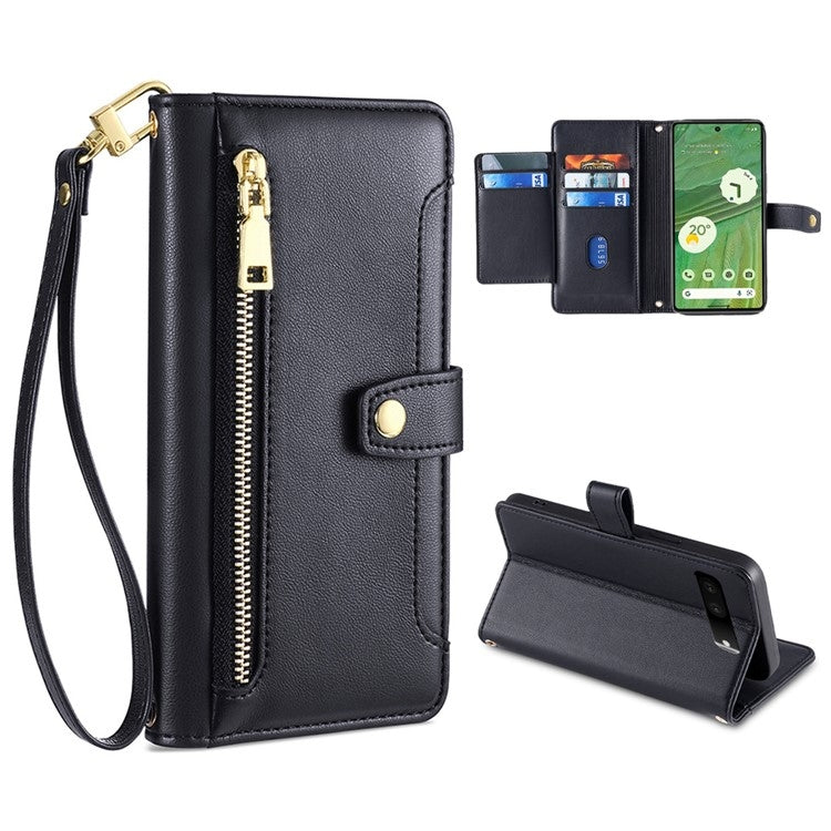 For Google Pixel 7 5G Sheep Texture Cross-body Zipper Wallet Leather Phone Case(Black) - Google Cases by PMC TechLife | Online Shopping South Africa | PMC TechLife | Buy Now Pay Later Mobicred