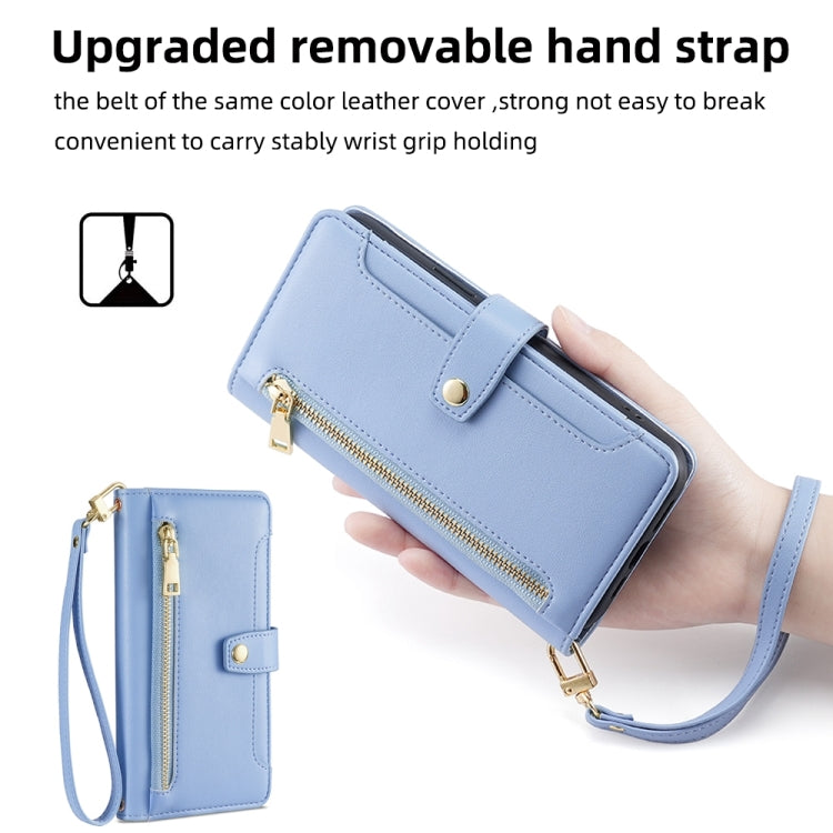 For Google Pixel 7 5G Sheep Texture Cross-body Zipper Wallet Leather Phone Case(Blue) - Google Cases by PMC TechLife | Online Shopping South Africa | PMC TechLife | Buy Now Pay Later Mobicred