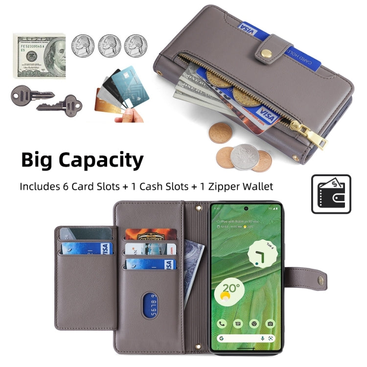 For Google Pixel 7 5G Sheep Texture Cross-body Zipper Wallet Leather Phone Case(Grey) - Google Cases by PMC TechLife | Online Shopping South Africa | PMC TechLife | Buy Now Pay Later Mobicred