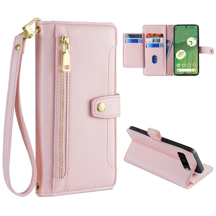 For Google Pixel 7 5G Sheep Texture Cross-body Zipper Wallet Leather Phone Case(Pink) - Google Cases by PMC TechLife | Online Shopping South Africa | PMC TechLife | Buy Now Pay Later Mobicred