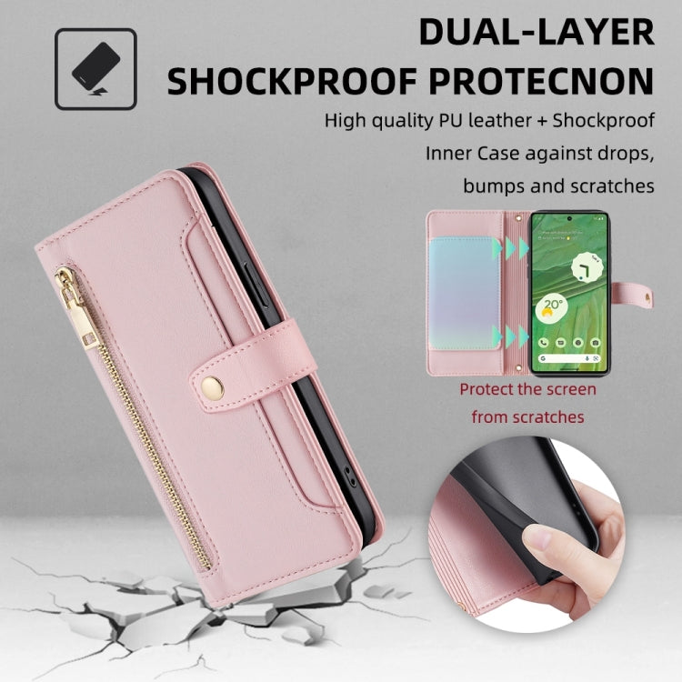 For Google Pixel 7 5G Sheep Texture Cross-body Zipper Wallet Leather Phone Case(Pink) - Google Cases by PMC TechLife | Online Shopping South Africa | PMC TechLife | Buy Now Pay Later Mobicred