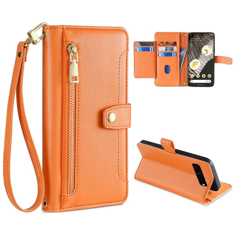 For Google Pixel 7 Pro Sheep Texture Cross-body Zipper Wallet Leather Phone Case(Orange) - free shipping - PMC TechLife - Order now!