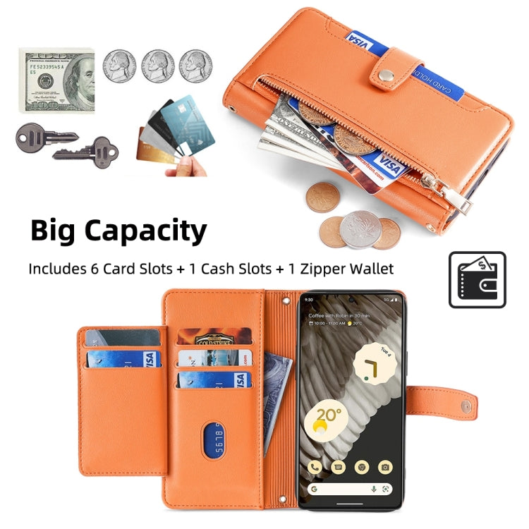 For Google Pixel 7 Pro Sheep Texture Cross-body Zipper Wallet Leather Phone Case(Orange) - free shipping - PMC TechLife - Order now!