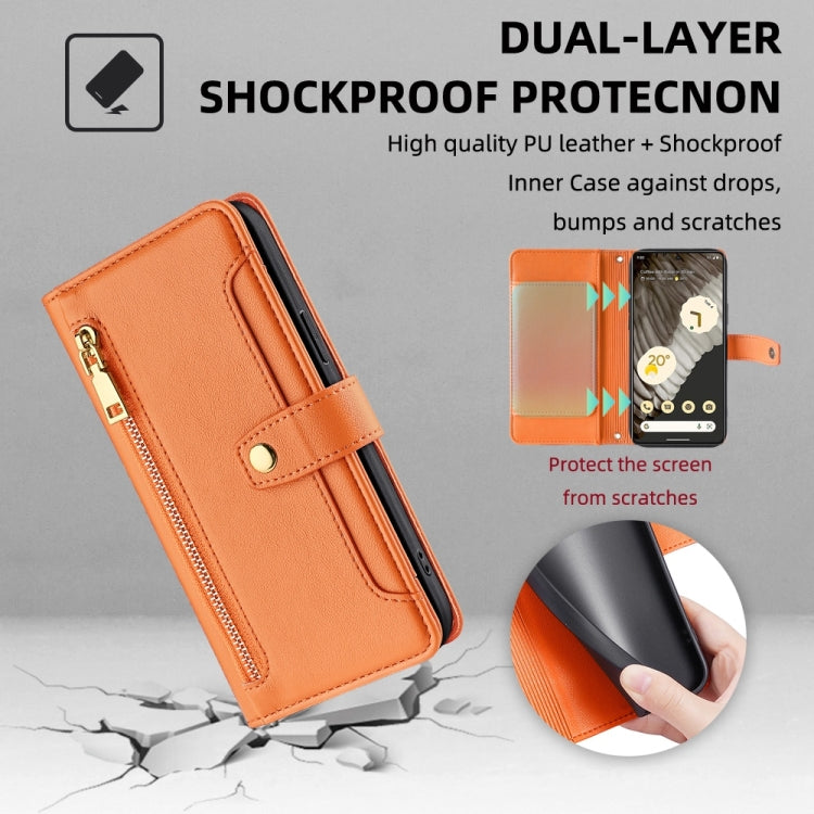 For Google Pixel 7 Pro Sheep Texture Cross-body Zipper Wallet Leather Phone Case(Orange) - free shipping - PMC TechLife - Order now!