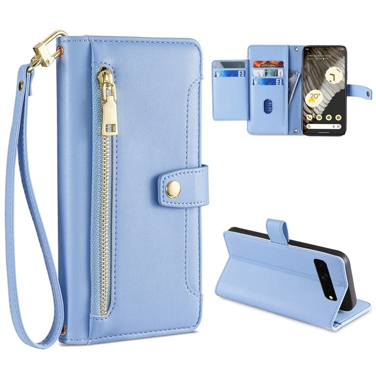For Google Pixel 7 Pro Sheep Texture Cross-body Zipper Wallet Leather Phone Case(Blue) - Google Cases by PMC TechLife | Online Shopping South Africa | PMC TechLife | Buy Now Pay Later Mobicred