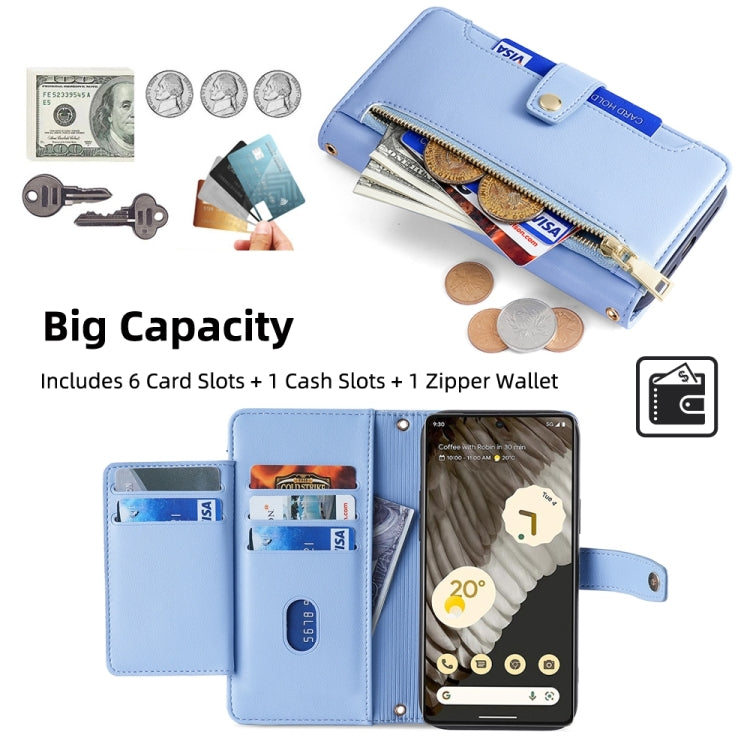 For Google Pixel 7 Pro Sheep Texture Cross-body Zipper Wallet Leather Phone Case(Blue) - Google Cases by PMC TechLife | Online Shopping South Africa | PMC TechLife | Buy Now Pay Later Mobicred