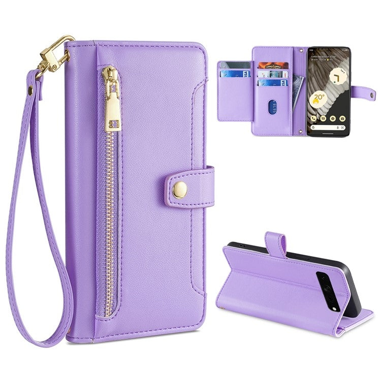 For Google Pixel 7 Pro Sheep Texture Cross-body Zipper Wallet Leather Phone Case(Purple) - Google Cases by PMC TechLife | Online Shopping South Africa | PMC TechLife | Buy Now Pay Later Mobicred