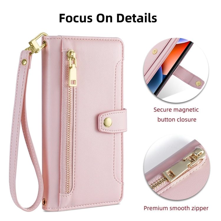 For Huawei P50 Sheep Texture Cross-body Zipper Wallet Leather Phone Case(Pink) - free shipping - PMC TechLife - Order now!