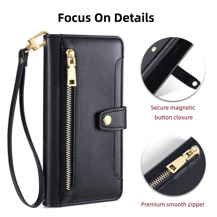 For Huawei Nova 10 Pro Sheep Texture Cross-body Zipper Wallet Leather Phone Case(Black) - Huawei Cases by PMC TechLife | Online Shopping South Africa | PMC TechLife | Buy Now Pay Later Mobicred