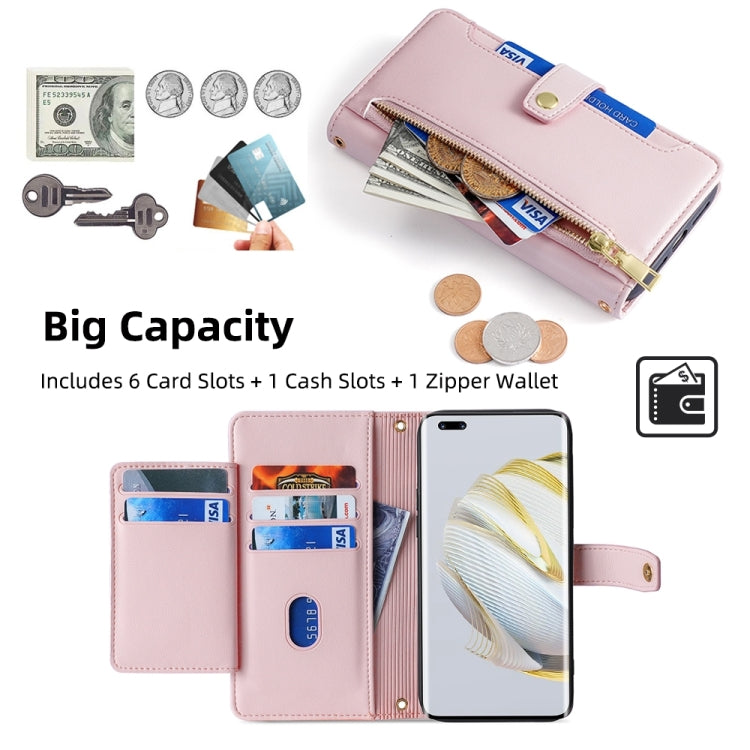 For Huawei Nova 10 Pro Sheep Texture Cross-body Zipper Wallet Leather Phone Case(Pink) - Huawei Cases by PMC TechLife | Online Shopping South Africa | PMC TechLife | Buy Now Pay Later Mobicred