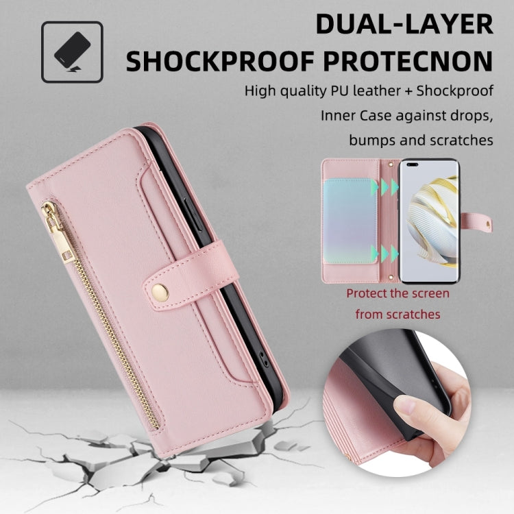 For Huawei Nova 10 Pro Sheep Texture Cross-body Zipper Wallet Leather Phone Case(Pink) - Huawei Cases by PMC TechLife | Online Shopping South Africa | PMC TechLife | Buy Now Pay Later Mobicred