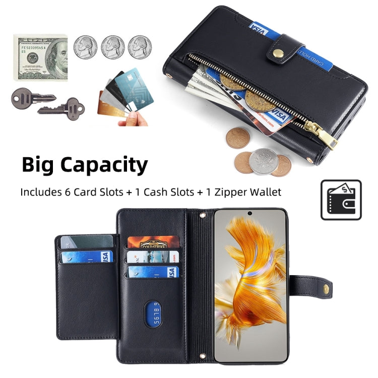 For Huawei Mate 50 Sheep Texture Cross-body Zipper Wallet Leather Phone Case(Black) - Huawei Cases by PMC TechLife | Online Shopping South Africa | PMC TechLife | Buy Now Pay Later Mobicred