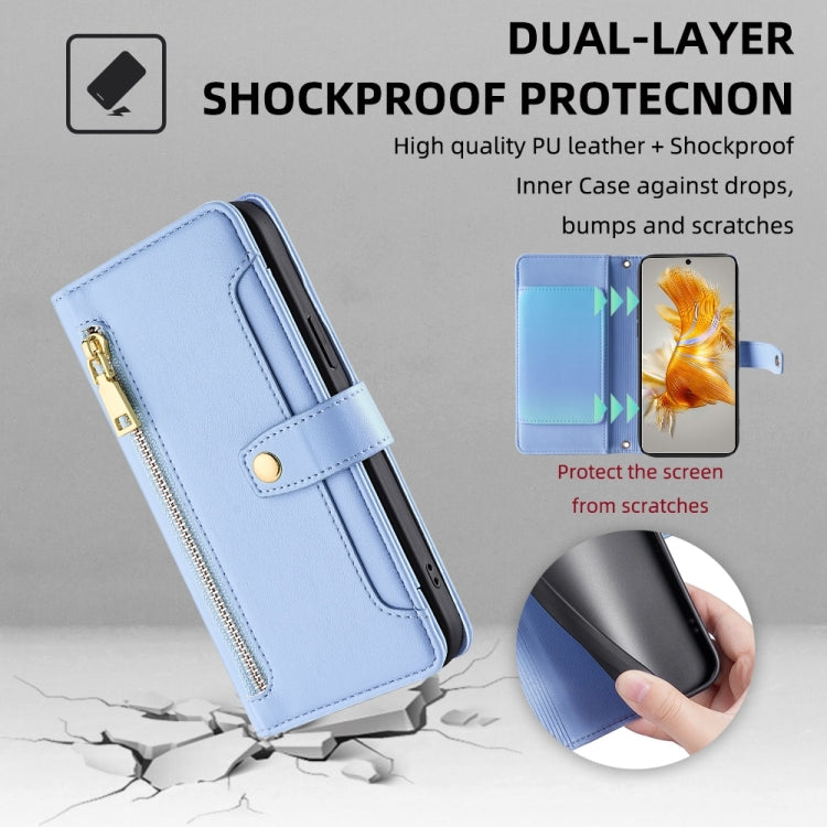 For Huawei Mate 50 Sheep Texture Cross-body Zipper Wallet Leather Phone Case(Blue) - free shipping - PMC TechLife - Order now!