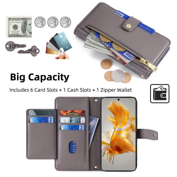 For Huawei Mate 50 Sheep Texture Cross-body Zipper Wallet Leather Phone Case(Grey) - Huawei Cases by PMC TechLife | Online Shopping South Africa | PMC TechLife | Buy Now Pay Later Mobicred