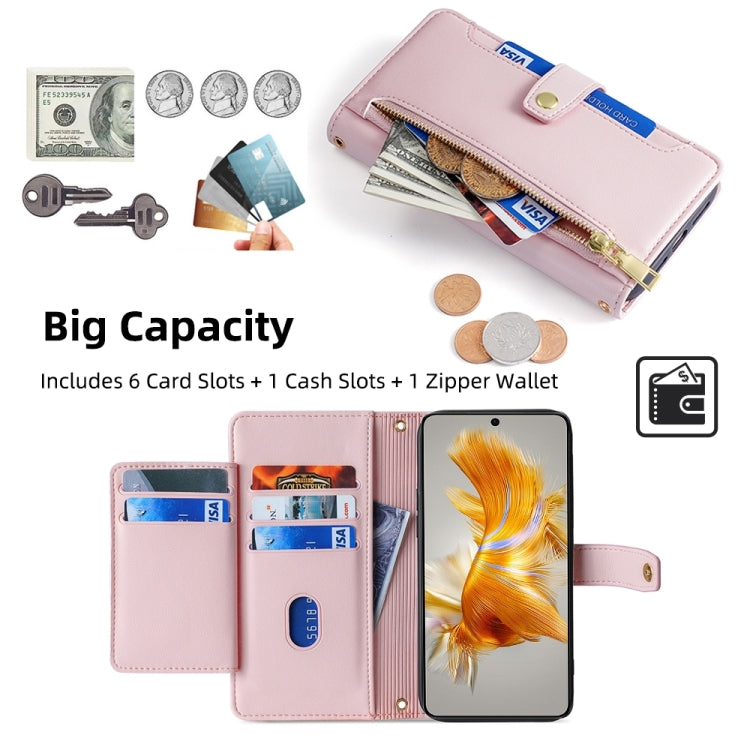For Huawei Mate 50 Sheep Texture Cross-body Zipper Wallet Leather Phone Case(Pink) - Huawei Cases by PMC TechLife | Online Shopping South Africa | PMC TechLife | Buy Now Pay Later Mobicred