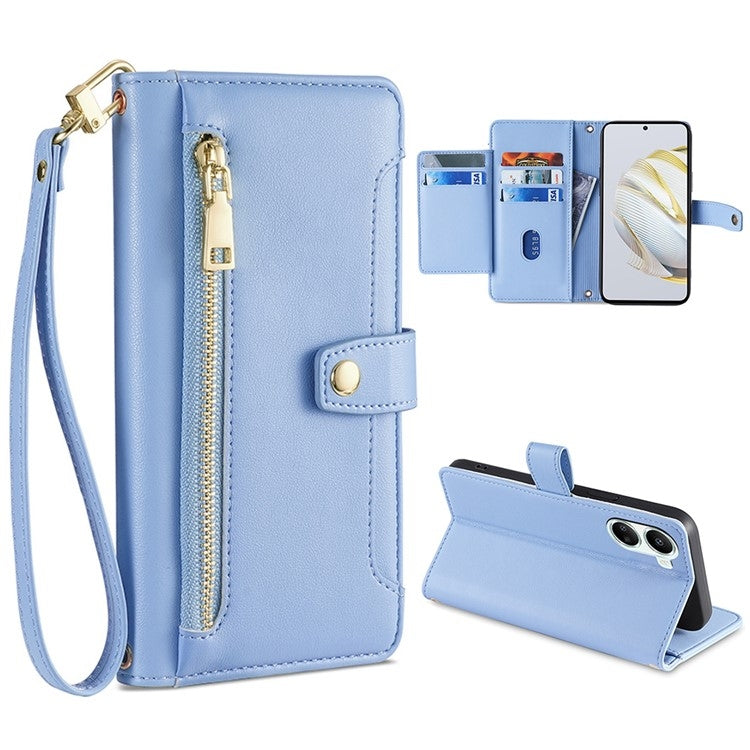 For Huawei Nova 10 SE Sheep Texture Cross-body Zipper Wallet Leather Phone Case(Blue) - Huawei Cases by PMC TechLife | Online Shopping South Africa | PMC TechLife | Buy Now Pay Later Mobicred