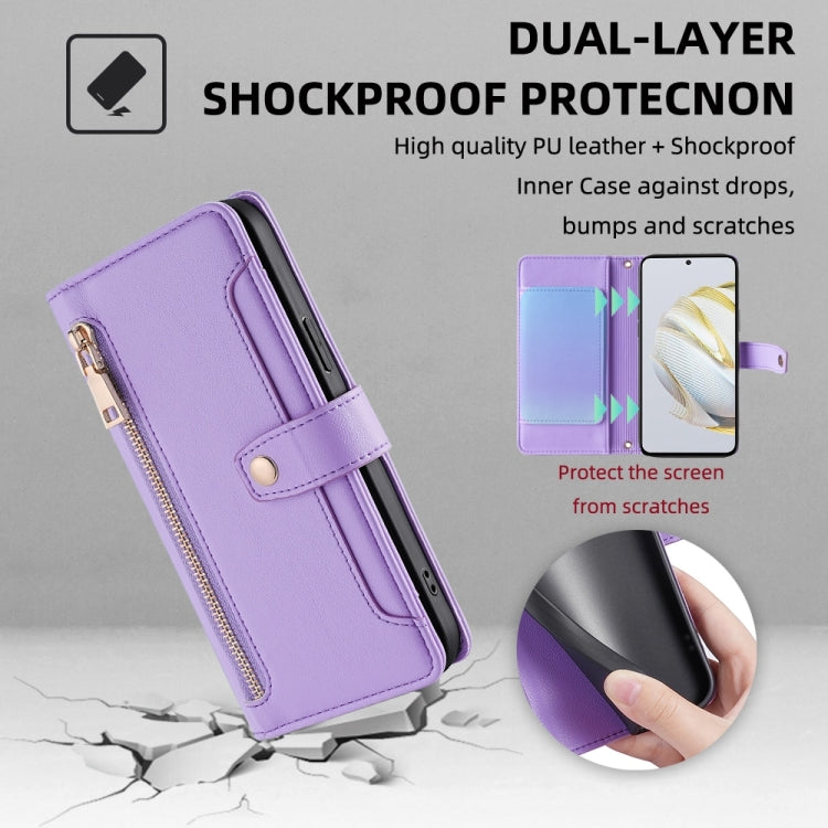 For Huawei Nova 10 SE Sheep Texture Cross-body Zipper Wallet Leather Phone Case(Purple) - Huawei Cases by PMC TechLife | Online Shopping South Africa | PMC TechLife | Buy Now Pay Later Mobicred