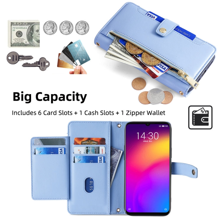 For Meizu Note 9 Sheep Texture Cross-body Zipper Wallet Leather Phone Case(Blue) - Meizu by PMC TechLife | Online Shopping South Africa | PMC TechLife | Buy Now Pay Later Mobicred