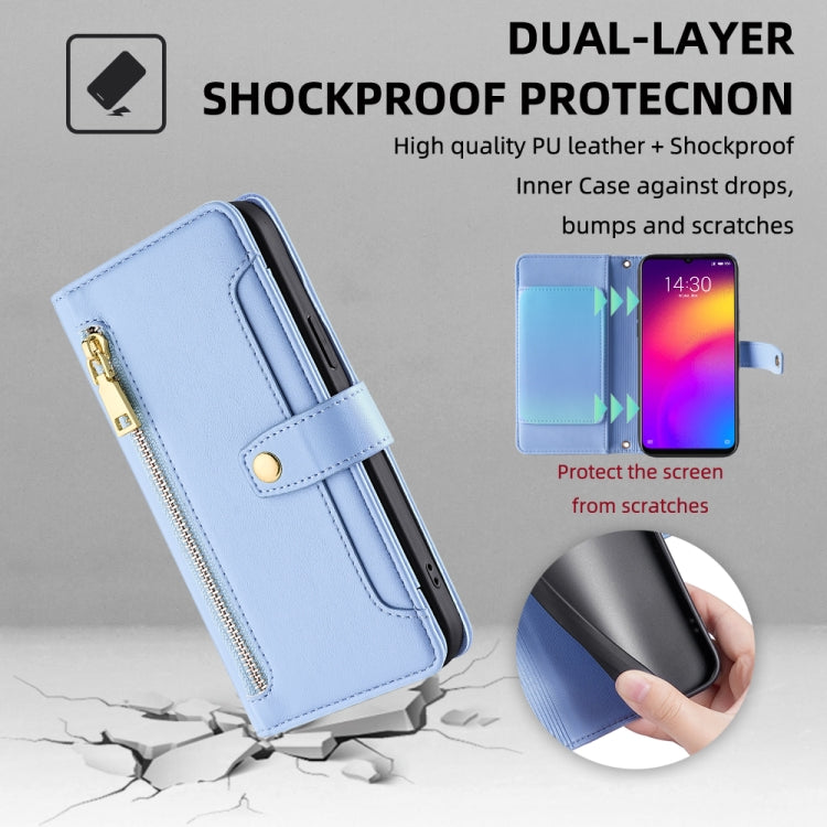 For Meizu Note 9 Sheep Texture Cross-body Zipper Wallet Leather Phone Case(Blue) - Meizu by PMC TechLife | Online Shopping South Africa | PMC TechLife | Buy Now Pay Later Mobicred