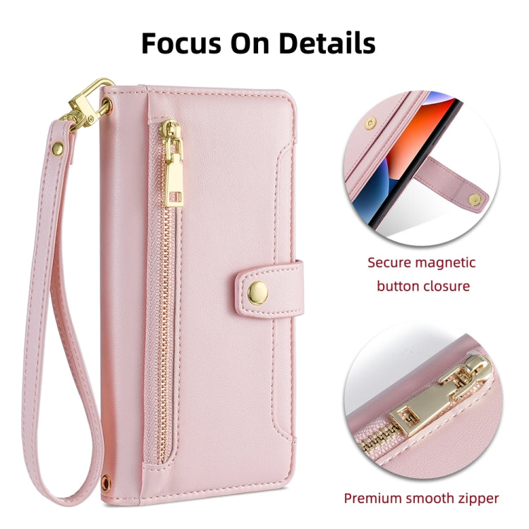 For Meizu Note 9 Sheep Texture Cross-body Zipper Wallet Leather Phone Case(Pink) - More Brand by PMC TechLife | Online Shopping South Africa | PMC TechLife | Buy Now Pay Later Mobicred