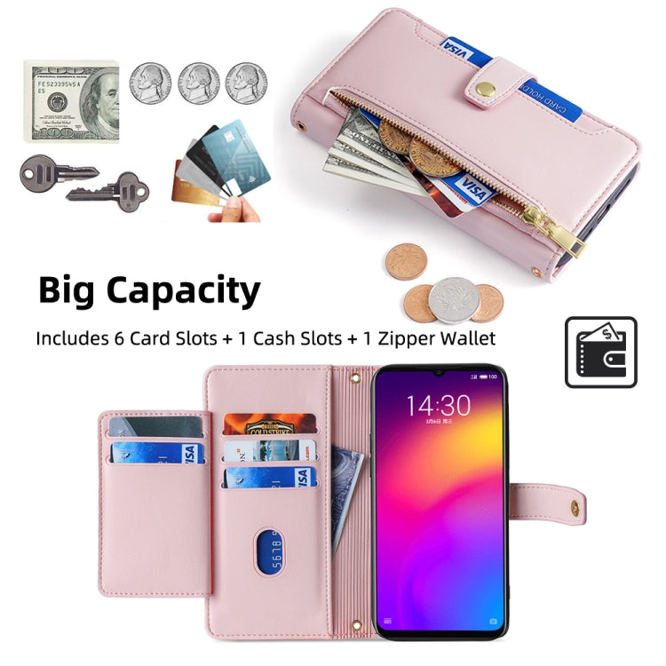 For Meizu Note 9 Sheep Texture Cross-body Zipper Wallet Leather Phone Case(Pink) - More Brand by PMC TechLife | Online Shopping South Africa | PMC TechLife | Buy Now Pay Later Mobicred