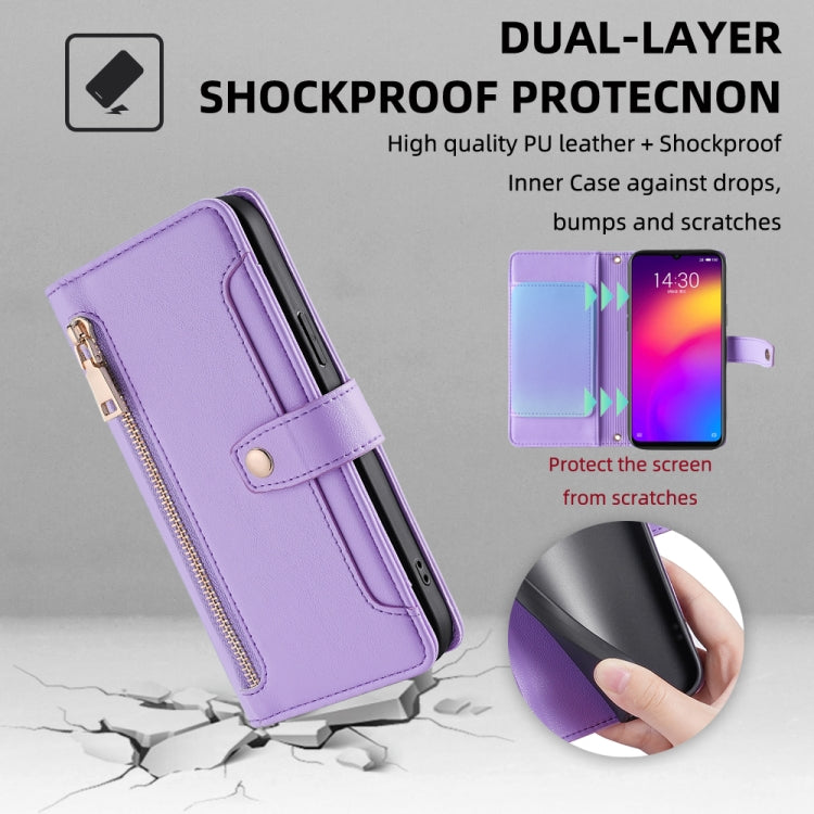For Meizu Note 9 Sheep Texture Cross-body Zipper Wallet Leather Phone Case(Purple) - Meizu by PMC TechLife | Online Shopping South Africa | PMC TechLife | Buy Now Pay Later Mobicred