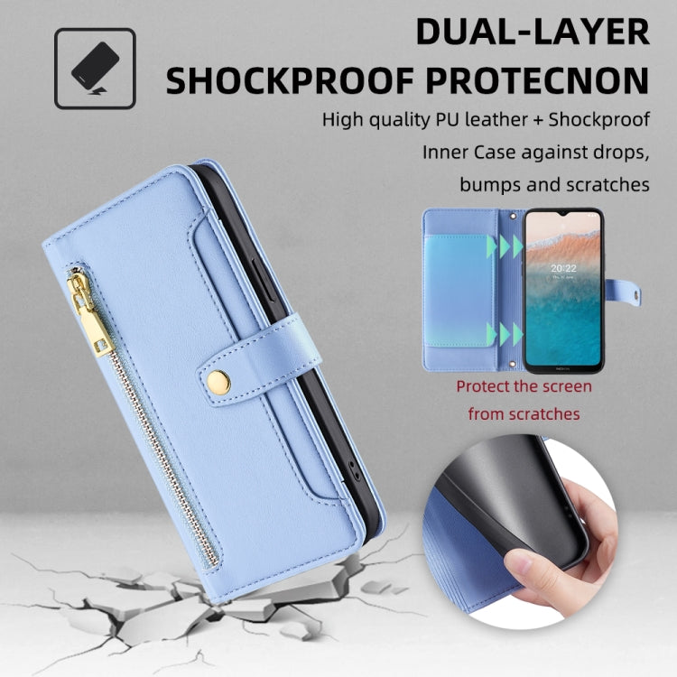 For Nokia C21 Plus Sheep Texture Cross-body Zipper Wallet Leather Phone Case(Blue) - Nokia Cases by PMC TechLife | Online Shopping South Africa | PMC TechLife | Buy Now Pay Later Mobicred