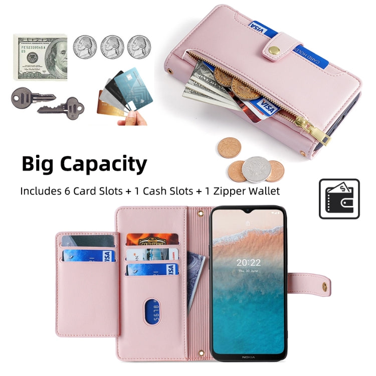 For Nokia C21 Plus Sheep Texture Cross-body Zipper Wallet Leather Phone Case(Pink) - Nokia Cases by PMC TechLife | Online Shopping South Africa | PMC TechLife | Buy Now Pay Later Mobicred