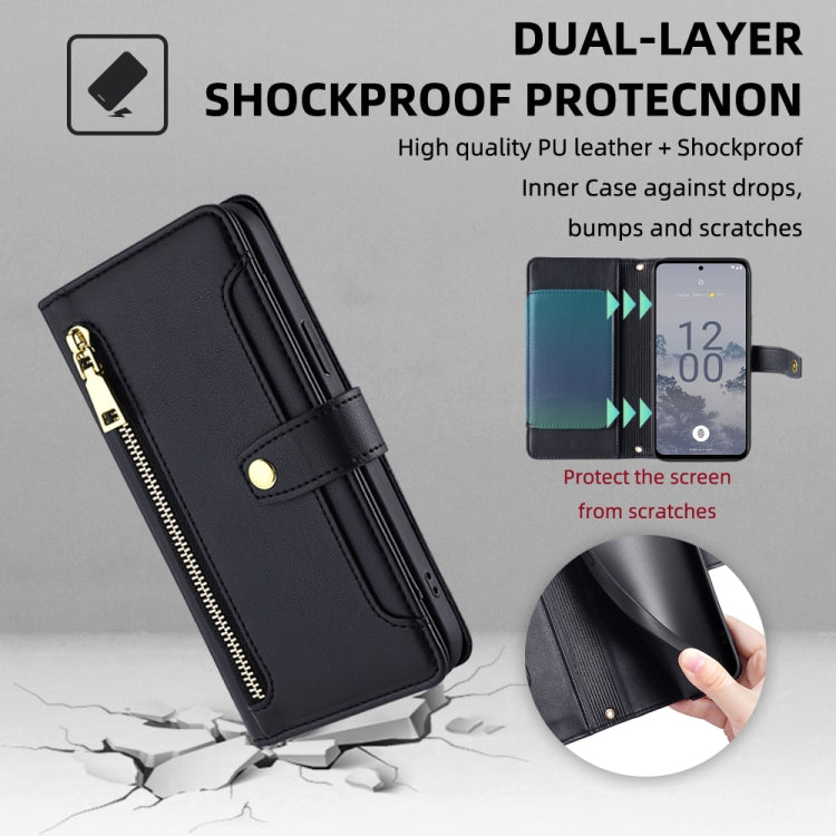 For Nokia X30 5G Sheep Texture Cross-body Zipper Wallet Leather Phone Case(Black) - Nokia Cases by PMC TechLife | Online Shopping South Africa | PMC TechLife | Buy Now Pay Later Mobicred