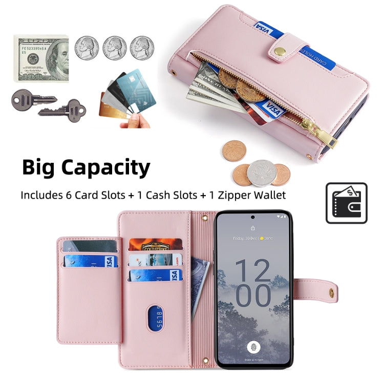 For Nokia X30 5G Sheep Texture Cross-body Zipper Wallet Leather Phone Case(Pink) - Nokia Cases by PMC TechLife | Online Shopping South Africa | PMC TechLife | Buy Now Pay Later Mobicred