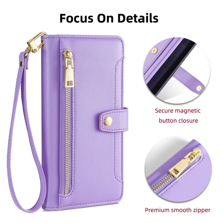 For Nokia X30 5G Sheep Texture Cross-body Zipper Wallet Leather Phone Case(Purple) - Nokia Cases by PMC TechLife | Online Shopping South Africa | PMC TechLife | Buy Now Pay Later Mobicred