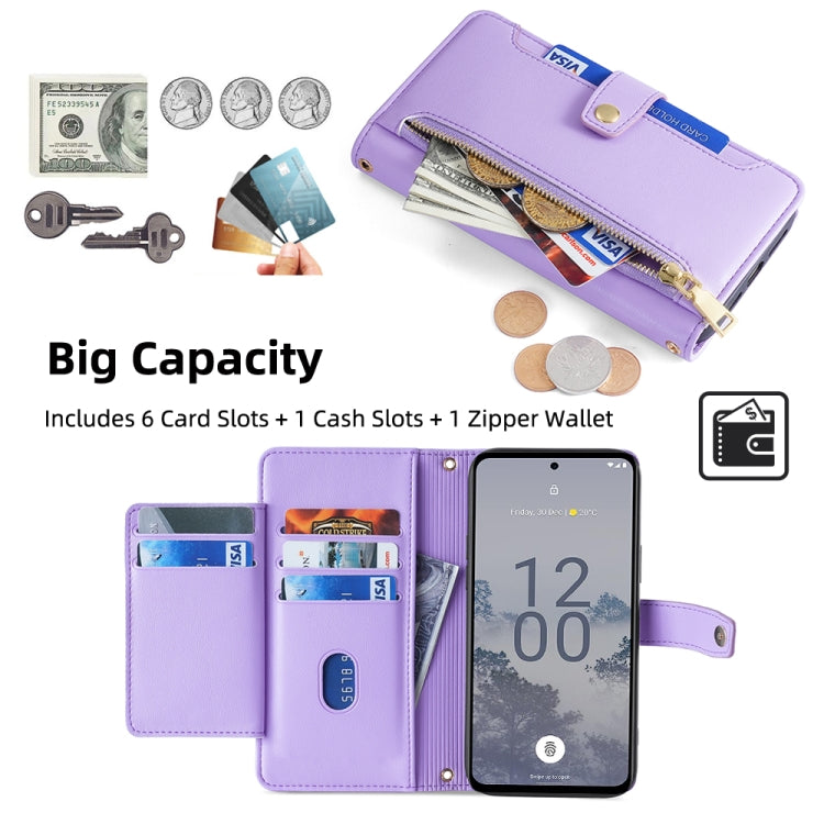 For Nokia X30 5G Sheep Texture Cross-body Zipper Wallet Leather Phone Case(Purple) - Nokia Cases by PMC TechLife | Online Shopping South Africa | PMC TechLife | Buy Now Pay Later Mobicred