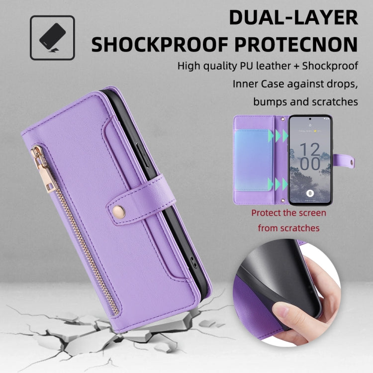 For Nokia X30 5G Sheep Texture Cross-body Zipper Wallet Leather Phone Case(Purple) - Nokia Cases by PMC TechLife | Online Shopping South Africa | PMC TechLife | Buy Now Pay Later Mobicred