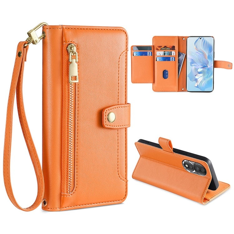 For Honor 80 Sheep Texture Cross-body Zipper Wallet Leather Phone Case(Orange) - Honor Cases by PMC TechLife | Online Shopping South Africa | PMC TechLife | Buy Now Pay Later Mobicred