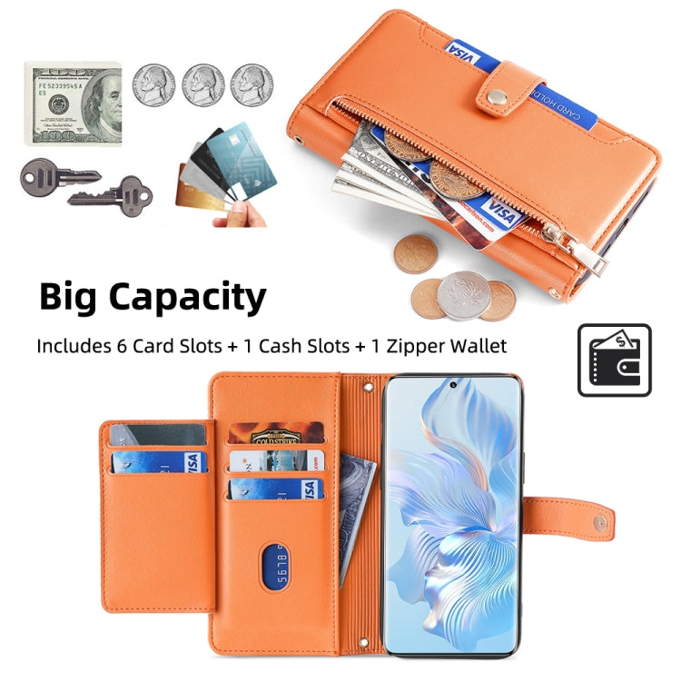 For Honor 80 Sheep Texture Cross-body Zipper Wallet Leather Phone Case(Orange) - Honor Cases by PMC TechLife | Online Shopping South Africa | PMC TechLife | Buy Now Pay Later Mobicred