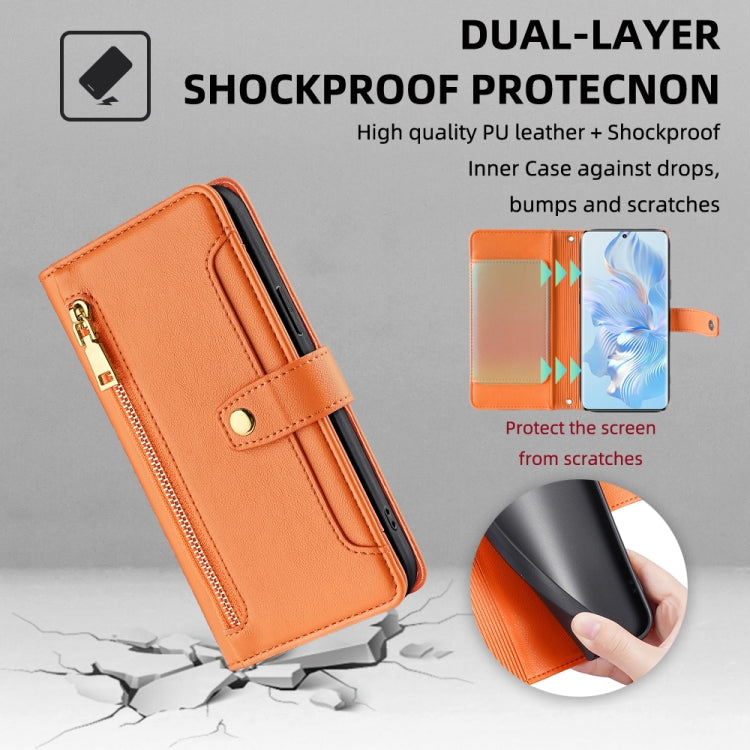 For Honor 80 Sheep Texture Cross-body Zipper Wallet Leather Phone Case(Orange) - Honor Cases by PMC TechLife | Online Shopping South Africa | PMC TechLife | Buy Now Pay Later Mobicred