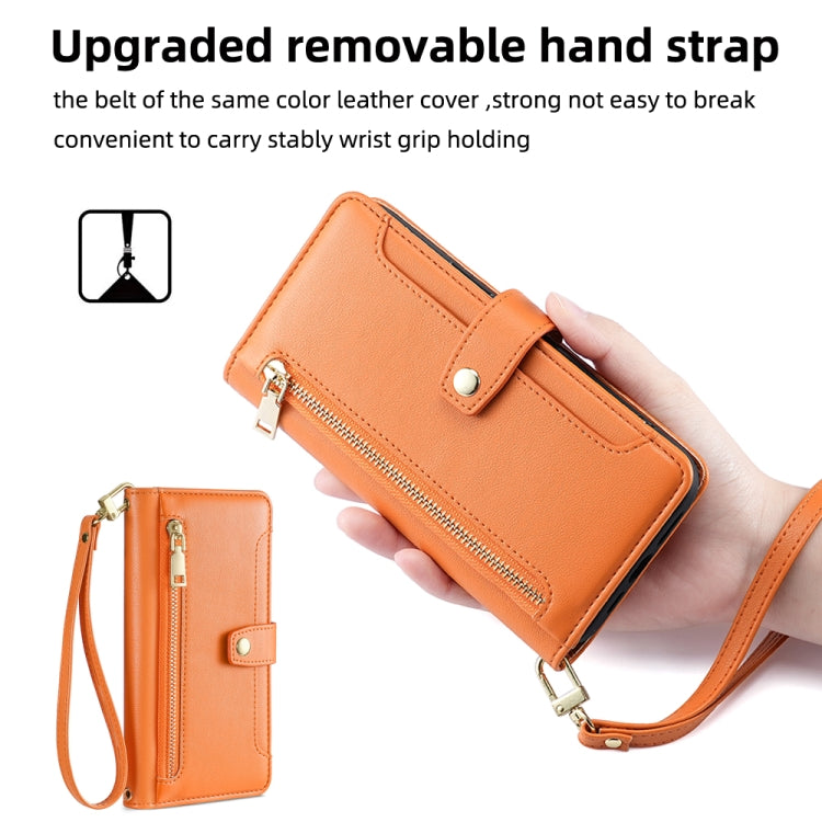For Honor 80 Sheep Texture Cross-body Zipper Wallet Leather Phone Case(Orange) - Honor Cases by PMC TechLife | Online Shopping South Africa | PMC TechLife | Buy Now Pay Later Mobicred