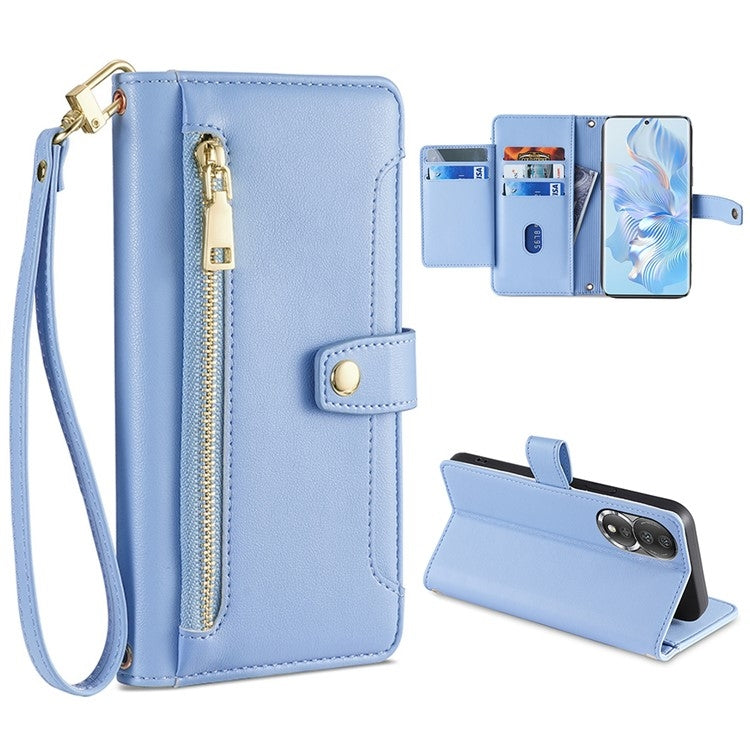For Honor 80 Sheep Texture Cross-body Zipper Wallet Leather Phone Case(Blue) - Honor Cases by PMC TechLife | Online Shopping South Africa | PMC TechLife | Buy Now Pay Later Mobicred