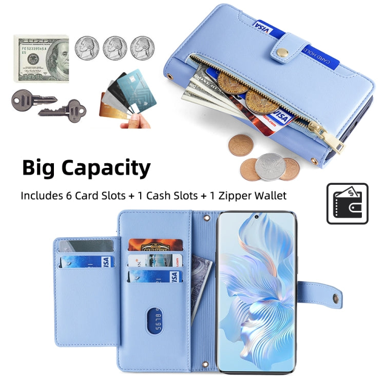 For Honor 80 Sheep Texture Cross-body Zipper Wallet Leather Phone Case(Blue) - Honor Cases by PMC TechLife | Online Shopping South Africa | PMC TechLife | Buy Now Pay Later Mobicred