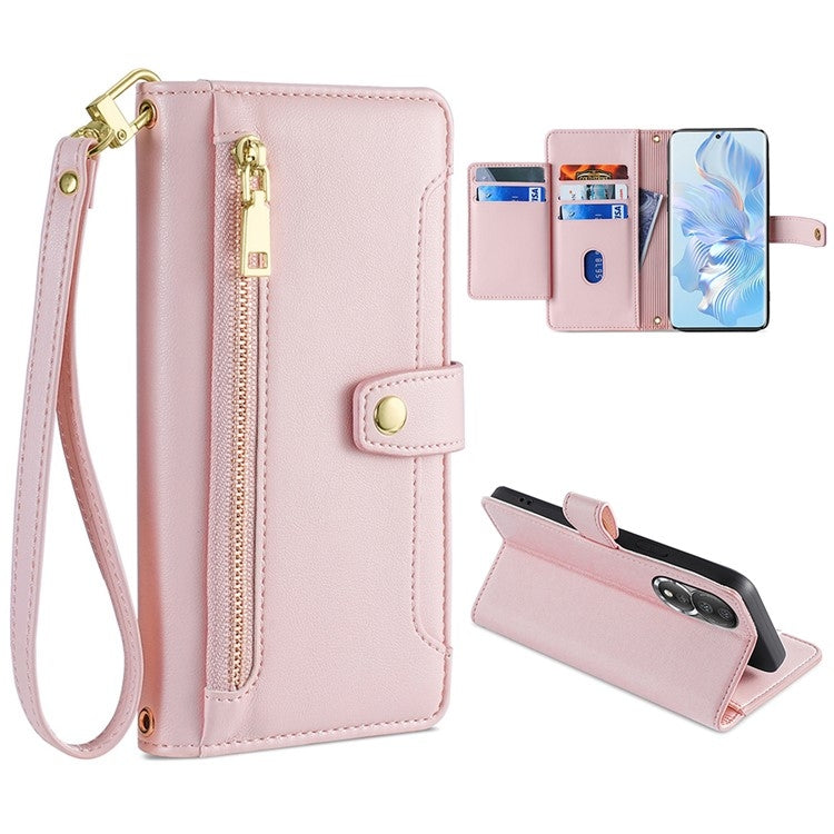 For Honor 80 Sheep Texture Cross-body Zipper Wallet Leather Phone Case(Pink) - free shipping - PMC TechLife - Order now!