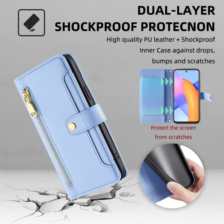 For Honor 10X Lite Sheep Texture Cross-body Zipper Wallet Leather Phone Case(Blue) - Honor Cases by PMC TechLife | Online Shopping South Africa | PMC TechLife | Buy Now Pay Later Mobicred