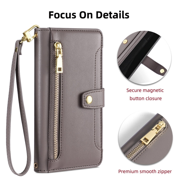 For Honor 10X Lite Sheep Texture Cross-body Zipper Wallet Leather Phone Case(Grey) - Honor Cases by PMC TechLife | Online Shopping South Africa | PMC TechLife | Buy Now Pay Later Mobicred