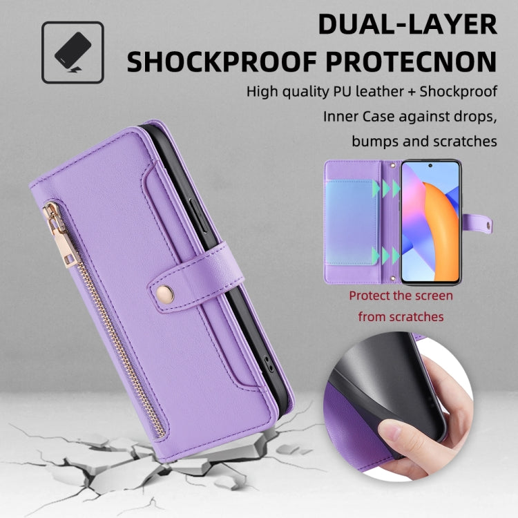 For Honor 10X Lite Sheep Texture Cross-body Zipper Wallet Leather Phone Case(Purple) - Honor Cases by PMC TechLife | Online Shopping South Africa | PMC TechLife | Buy Now Pay Later Mobicred