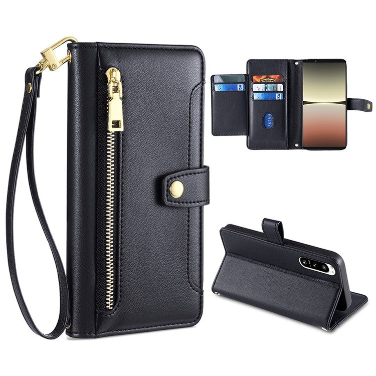 For Sony Xperia 5 IV Sheep Texture Cross-body Zipper Wallet Leather Phone Case(Black) - Sony Cases by PMC TechLife | Online Shopping South Africa | PMC TechLife | Buy Now Pay Later Mobicred